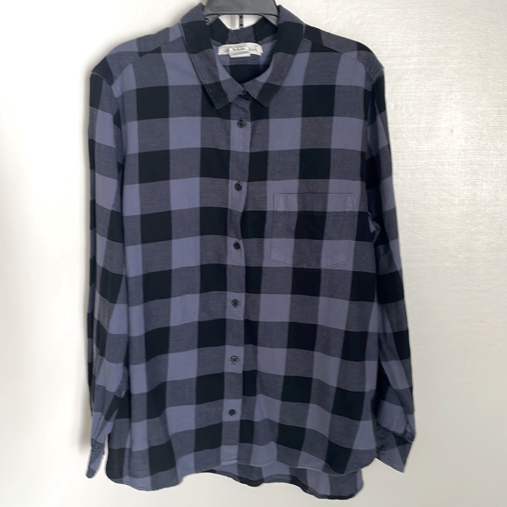 LOGG 100% cotton plaid blue women long sleeve shirt buttons down casual sz 14US